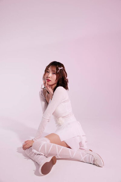 Young Asian Woman Posing White Outfit Stock Picture