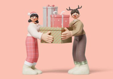 A couple preparing gifts to celebrate Christmas clipart