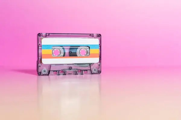 Transparent Audio Cassette Labels Fuchsia Background — Stock Photo, Image