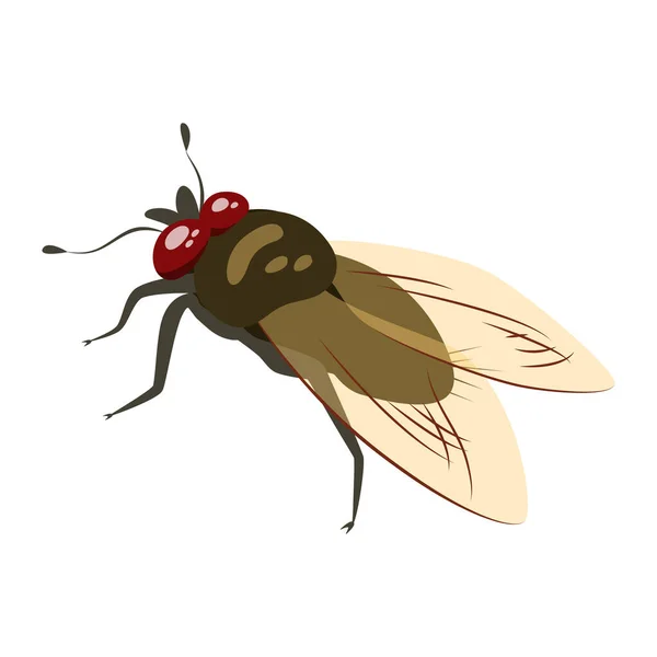 Vliegend Insect Vlakke Vector Vliegen Illustratie Geïsoleerd Witte Achtergrond — Stockvector