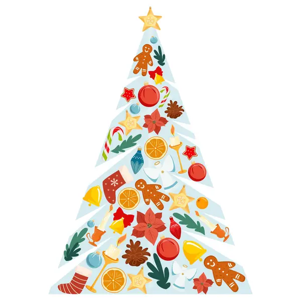 Christmas Tree Shape Made Small Winter Holiday Elements Original Design — Stock Vector