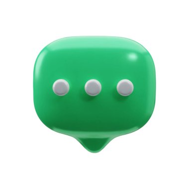 Vector 3d render new message notification concept design. Trendy glossy green chat typing texting bubble dialog box. Modern concept of communication, web, social network media, app button.