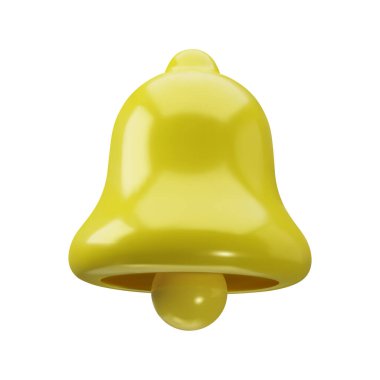 Beyaz arkaplanda vektör 3d uyarı çanı simgesi izole edildi. Sosyal medya hatırlatması için gerçekçi, parlak sarı zil çizimi. Modern çizgi film tasarımı.