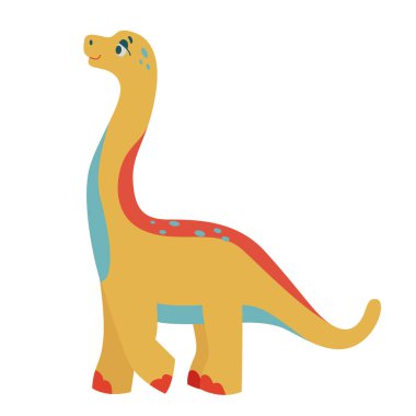Dino bebek şirin baskısı. Tatlı dinozor dinozor arkadaş T-T 'de baskı için tipografi. Çocuk tişörtü için havalı bir brachiosaurus, çocuk kıyafeti, davetiye, basit çocuk tasarımı. Vektör çizimi izole edildi.