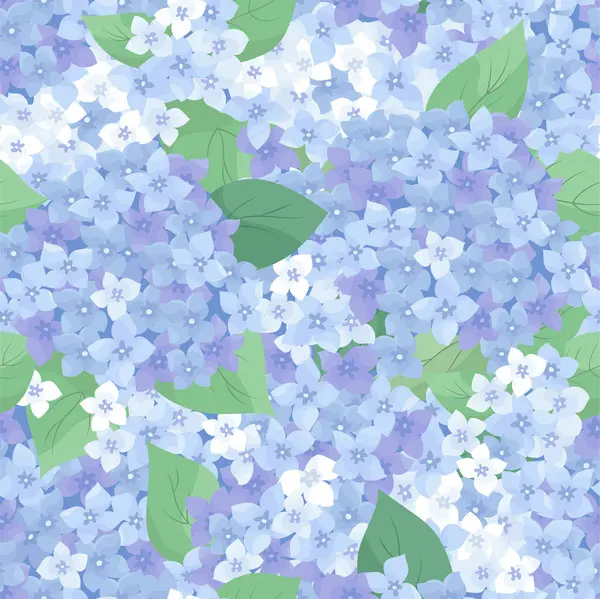 stock vector Floral seamless pattern with delicate inflorescences hydrangea. Blue color hortensia illustration repeatable background for textile, wallpaper or wrapping paper in vintage style, print in light blue