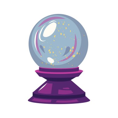 Beyaz arka planda izole edilmiş sevimli sihirli kristal tahmin küresi Cadılar Bayramı vektör illüstrasyonu. El çizimi, yıldız resimli sihirli kristal küre.