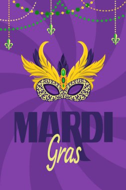 Dikey formatta tasarlanmış çarpıcı maskeli dinamik karnaval broşürü. Vektör şablonu maskeli balonun canlı atmosferini yakalıyor. Olay baskıları, tebrik kartları ve bayram afişleri için mükemmel.