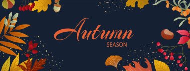 Parlak mevsimlik yapraklar ve böğürtlenlerden oluşan koyu sonbahar afişi tahıl dokusuyla zarif kompozisyon botanik elementler mevsimsel tasarım için sıcak sonbahar havası, Şükran Günü baskısı, poster, arka plan