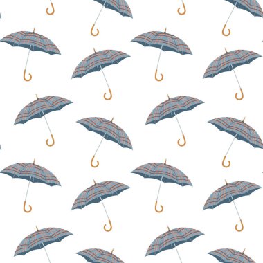 Düzgün düzenlenmiş ekose şemsiyeli kusursuz vektör deseni. Yumuşak dokusu olan temiz ve minimum düşüş temalı bir tasarım. Paketleme, ambalaj kağıdı, sonbahar baskıları ve mevsimlik kırtasiye malzemeleri için harika.