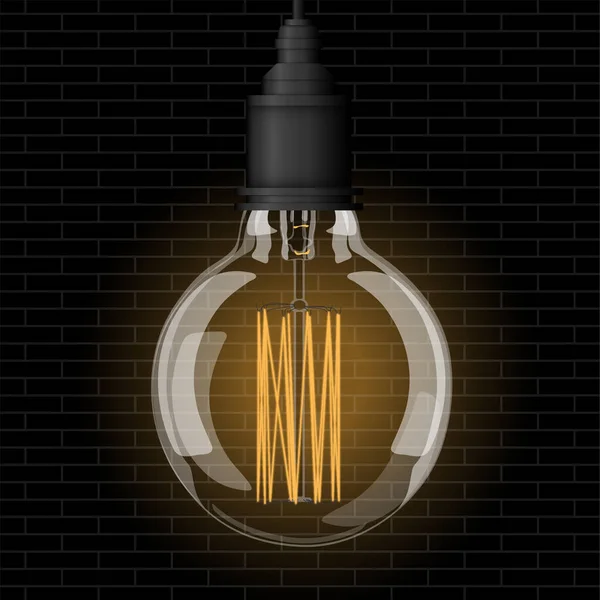 ヴィンテージスタイルのレトロ電球透明詳細ベクトルイラスト暗い背景 — ストックベクタ