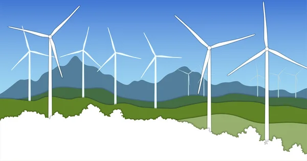 白い風力タービンは電気景観を生み出す 再生可能エネルギーの概念 — ストックベクタ