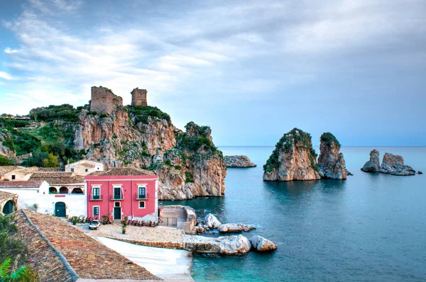 Festői Kilátás Tonnara Scopellóra Gyönyörű Táj Szicília Olaszország Európa Utazási — Stock Fotó