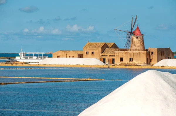 Marsala Salt Pans Windmills Trapani Sicily Italy Europe — Stock Photo, Image