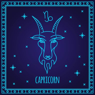 Capricorn zodiac sign. Vector illustration of astrological symbol. Linear zodiac icon. Part of zodiacal system and ancient calendar.