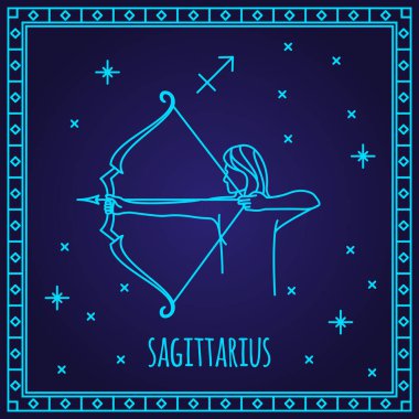 Sagittarius zodiac symbol. Vector illustration of astrological symbol. Linear zodiac icon. Part of zodiacal system and ancient calendar.