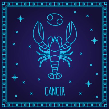 Cancer zodiac sign. Vector illustration of astrological symbol. Magical ancient mystical symbol.