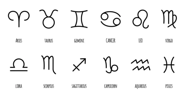 Zodiac Icon Set Set Black Horoscope Astrology Symbols Vector Illustration — Stock Vector
