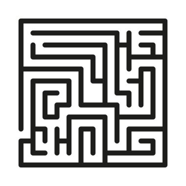 Kare labirent ikonu. Beyaz arkaplanda izole edilmiş labirent oyun vektör şablonu çizimi