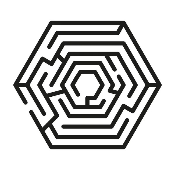 Labyrint Puzzel Maze Spel Zeshoek Vorm Vector Template Illustratie Geïsoleerd — Stockvector