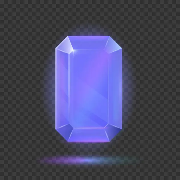 蓝色宝石或魔法水晶 在透明效果背景下孤立的Gem图标 矢量说明 — 图库矢量图片