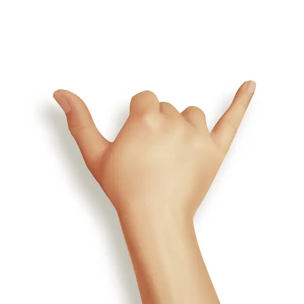 Shaka Handzeichen Handbewegung Beim Surfen Realistische Vektorillustration Auf Weißem Hintergrund — Stockvektor