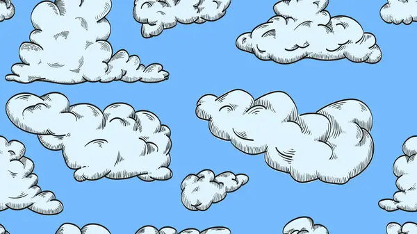 Niebieskie Niebo Białymi Chmurami Wektor Płynne Tło Ręcznie Rysowane Vintage — Wektor stockowy