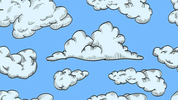 Ręcznie Rysowane Chmury Płynny Wzór Vintage Styl Wektor Ilustracji — Wektor stockowy