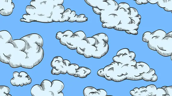 Hand Drawn Clouds Seamless Pattern Vintage Style Vector Background — Stock Vector