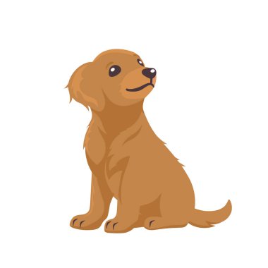 Kahverengi köpek yavrusu Golden Retriever 'ın dijital bir çizimi. Kulakları kalkık ve yukarı bakıyor. Yavrunun açık kahverengi bir ceketi ve beyaz bir arka planı var..