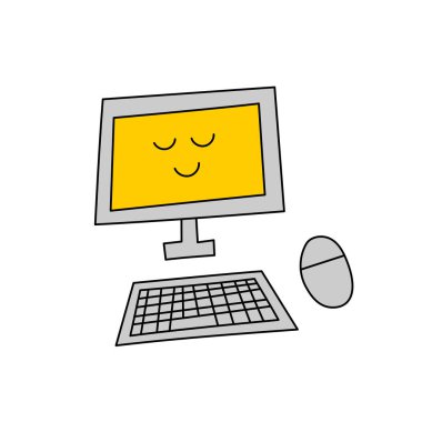 Uyuyan bir bilgisayarın kaba ve sevimli çizimi