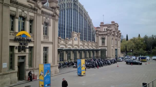 Barcelona Spanien Dezember 2022 Typisch Schöne Fassade Des Busbahnhofs Barcelona — Stockvideo