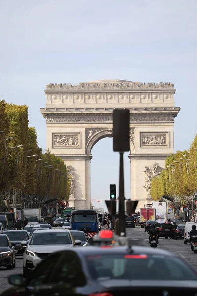 Paris França Outubro 2022 Intenso Engarrafamento Congela Famosa Avenida Champs — Fotografia de Stock