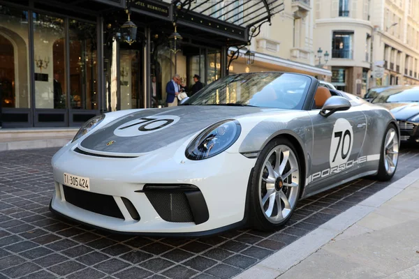 Мбаппе Карло Монако Апреля 2023 Года Белый Гоночный Автомобиль Porsche — стоковое фото