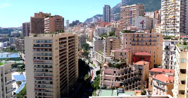 Striking Display Monte Carlo Numerous Luxurious Buildings Skyscrapers Nestled Closely — Stock Video