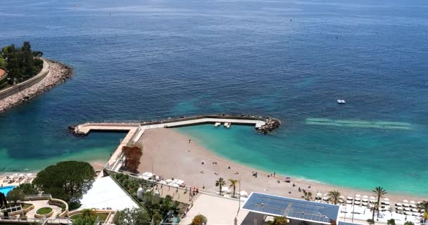 Stunning Aerial View Larvotto Beach Monte Carlo Monaco Showcasing Its — Stock Video