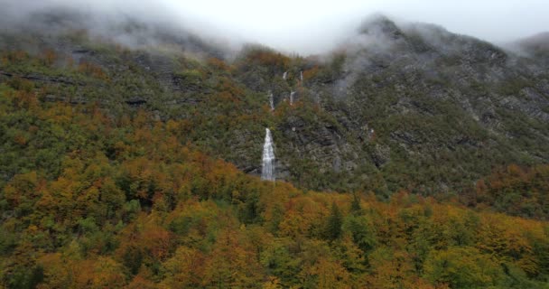 Experimente Impresionante Belleza Las Cascadas Montaña Brumosas Encantador Paisaje Otoñal — Vídeos de Stock