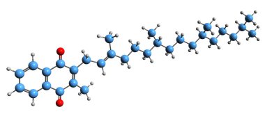  Phytomenadione iskelet formülünün 3 boyutlu görüntüsü - beyaz arkaplanda K1 vitamininin moleküler kimyasal yapısı izole edildi 