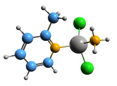 Picoplatin iskelet formülünün 3 boyutlu görüntüsü - platin tabanlı antinoplastik maddenin moleküler kimyasal yapısı beyaz arka planda izole edildi
