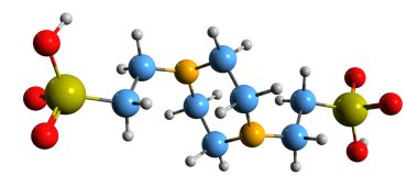  PIPES iskelet formülünün 3B görüntüsü - beyaz arkaplanda izole edilmiş tampon maddenin moleküler kimyasal yapısı