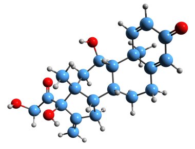  Prednylidene iskelet formülünün 3 boyutlu resmi - beyaz arkaplanda izole edilmiş glukokortikoidin moleküler kimyasal yapısı