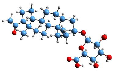  Hamilelik glukonid iskelet formülünün 3 boyutlu görüntüsü - beyaz arkaplanda izole edilmiş projesteron metabolitinin moleküler kimyasal yapısı