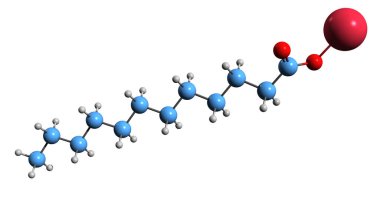  Sodyum laurat iskelet formülünün 3 boyutlu görüntüsü - sürfaktanın moleküler kimyasal yapısı beyaz arka planda izole edildi