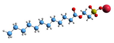 Sodyum Lauroyl iskelet formülünün 3 boyutlu görüntüsü - beyaz arka planda izole edilmiş yüzeysel kimyasalların moleküler yapısı