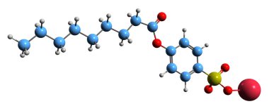  Sodyumun 3 boyutlu görüntüsü anoyloxybenzenesulfonate iskelet formülü - çamaşır deterjanı NOBS 'un moleküler kimyasal yapısı beyaz arka planda izole edildi