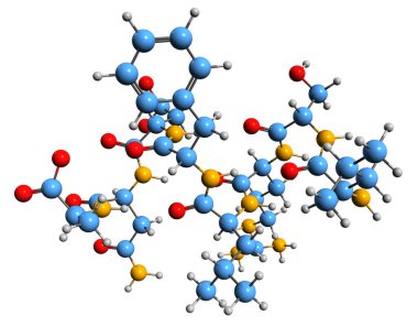  Somatotropin iskelet formülünün 3 boyutlu görüntüsü - beyaz arkaplanda izole büyüme hormonu moleküler kimyasal yapısı