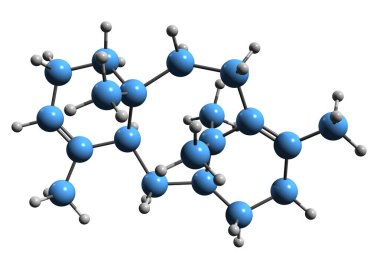  Taxadiene iskelet formülünün 3 boyutlu görüntüsü - beyaz arkaplanda izole edilmiş diterpenin moleküler kimyasal yapısı