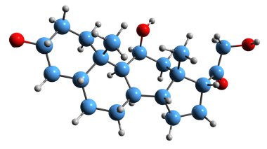  Tetrahydrodeoxycorticosterone iskelet formülünün 3 boyutlu görüntüsü - endojenöz nörosteroid THDOC 'un moleküler kimyasal yapısı beyaz arka planda izole edildi