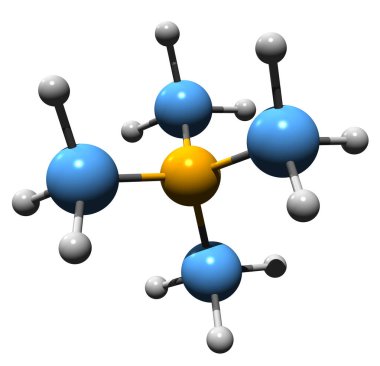  Tetrametilamonyum hidroksit iskelet formülünün 3 boyutlu görüntüsü - beyaz arkaplanda izole edilmiş trimetilmetaninyum hidroksit TMAH 'ın moleküler kimyasal yapısı