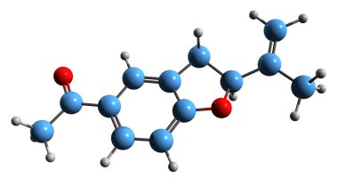 Tremetone iskelet formülünün 3 boyutlu görüntüsü - bitkisel toksinin moleküler kimyasal yapısı beyaz arka planda izole edilmiş