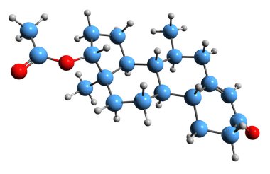  Trestolone asetat iskelet formülünün 3 boyutlu görüntüsü - beyaz arkaplanda izole edilmiş anabolicandrojenik steroidin moleküler kimyasal yapısı